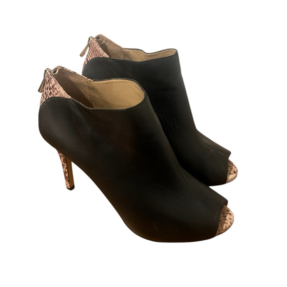 Ann Taylor Open Toe Booties - Black & Snakeskin - Size 9